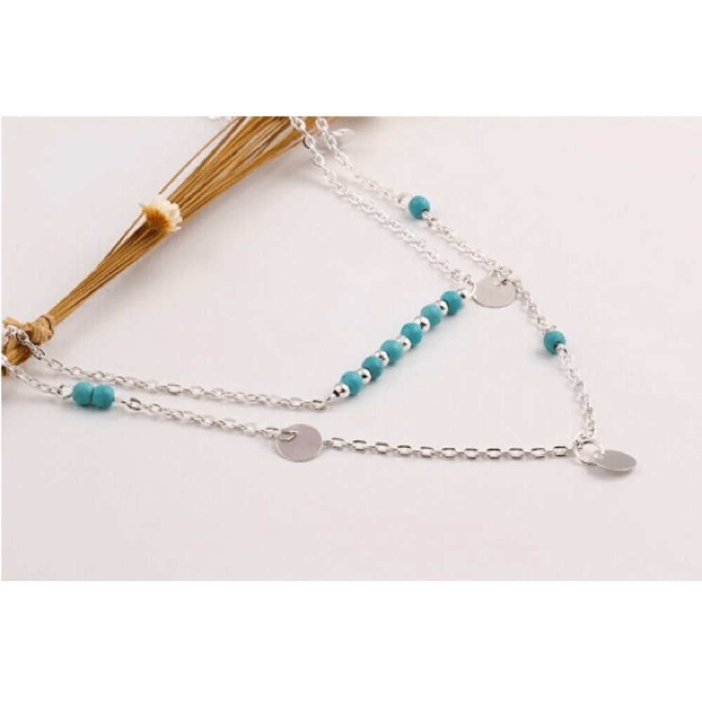 Double Chain Necklace Turquoise Beads - Picture 2 of 2